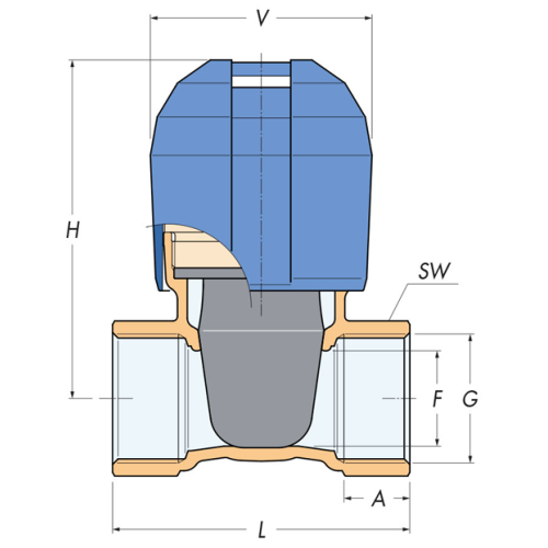 Anti-blokkeer veiligheidsafsluiter 3/4", bronzen huis, 2-zijdige vloeistofstroomrichting - 002260d 01 72dpi - 9002260D