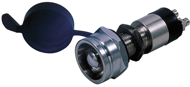 Messing-verchroomde druk (contact) schakelaar, 30A, boorgat &Oslash;14mm, met afdichtkap - 014848 e 72dpi - 9014848/E