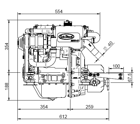 Sol&eacute; Scheepsdieselmotor Mini 17 met Technodrive keerkoppeling TMC40L, R=2.60:1 - 022010 1 2 - 9022011