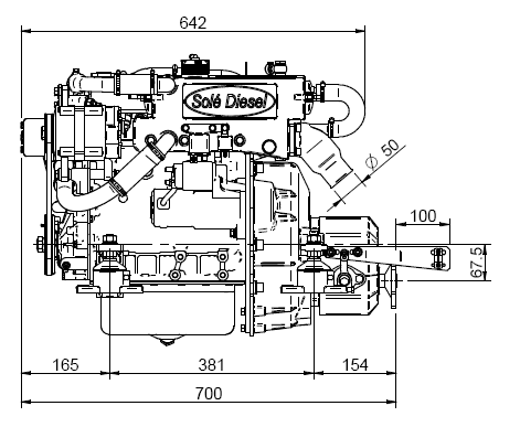 Sol&eacute; Scheepsdieselmotor Mini 29 met Technodrive keerkoppeling TMC40L, R=2.00:1 - 022025 1 - 9022025
