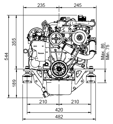 Sol&eacute; Scheepsdieselmotor Mini 29 met Technodrive keerkoppeling TMC40L, R=2.00:1 - 022025 2 - 9022025