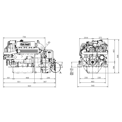 Sol&eacute; Scheepsdieselmotor Mini 44 met Technodrive keerkoppeling TM345, R=2.00:1 - 022143 dims new - 9022143