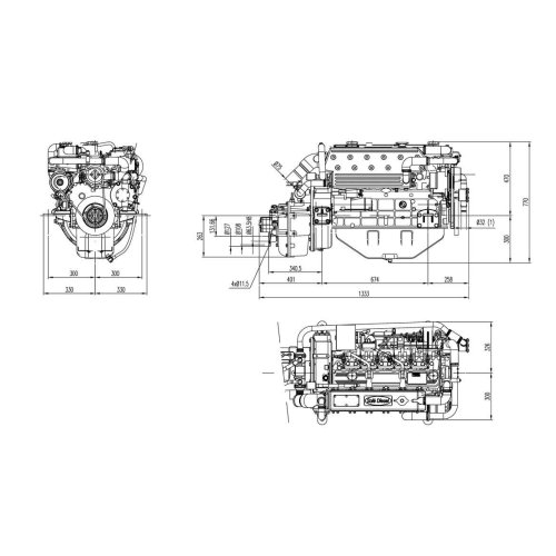 Sol&eacute; Scheepsdieselmotor SM 103 76 HP met Technodrive keerkoppeling TM170, R=2.94:1 - 022198 02 72dpi - 9022198