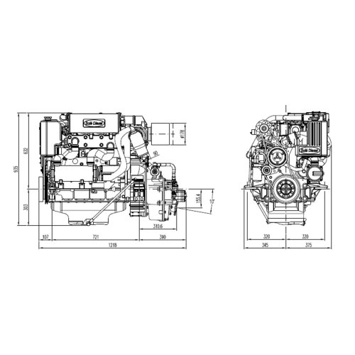 Sol&eacute; Scheepsdieselmotor SDZ 165 TURBO & intercooler, met Technodrive keerkoppeling TM880A, R=2.60:1 - 022254 01 72dpi - 9022254