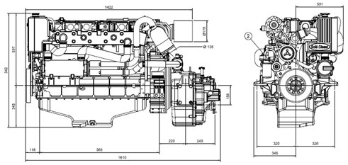 Sol&eacute; Scheepsdieselmotor SDZ 205 TURBO met Technodrive keerkoppeling TM265, R=2.09:1 - 022272 01 72dpi - 9022272