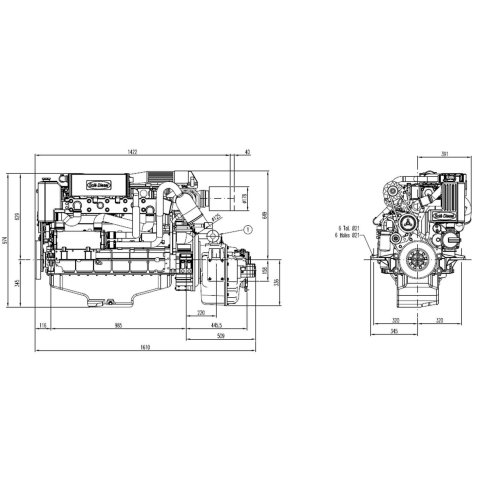 Sol&eacute; Scheepsdieselmotor SDZ 280 TURBO & intercooler, met Technodrive keerkoppeling TM265, R=2.82:1 - 022283 01 72dpi - 9022283