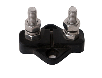 Ge&iuml;soleerde aansluitbout, twin, tinnenplaat op ABS basis, 2x 10mm, zwart - 025210 0 72dpi - 9025211