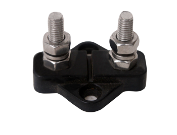 Ge&iuml;soleerde aansluitbout, twin, tinnenplaat op ABS basis, 2x 10mm, met spacer, zwart - 025215 72dpi - 9025215