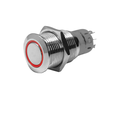RVS Ring LED drukschakelaar, ON/OFF, 12V, boorgat &Oslash;22mm, inbouwdiepte 40mm, rood LED - 025251 72dpi 1 - 9025252