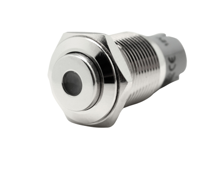 RVS Punt LED drukschakelaar, ON/OFF, 12V, boorgat &Oslash;16mm, inbouwdiepte 36mm, rood LED - 025270 72dpi - 9025270