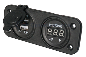 Waterdichte DC inbouw stopcontact, 2x USB & 1x voltmeter (dubbel) - 025325 1 72dpi - 9025325
