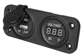 Waterdichte DC inbouw stopcontact, 2x USB & 1x voltmeter (dubbel) - 025325 1 72dpi - 9025325