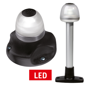 Hella NAVILED toplicht, wit-rondschijnend, 9-33V, 360&deg;, 2NM, zwart (klapbaar) op aluminium stang - 041350 - 9041359