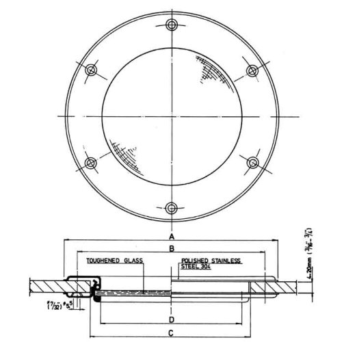 RVS patrijspoort, &Oslash;215mm, vast model met gehard glas, gatmaat &Oslash;166mm - 048990 1 72dpi - 9048991