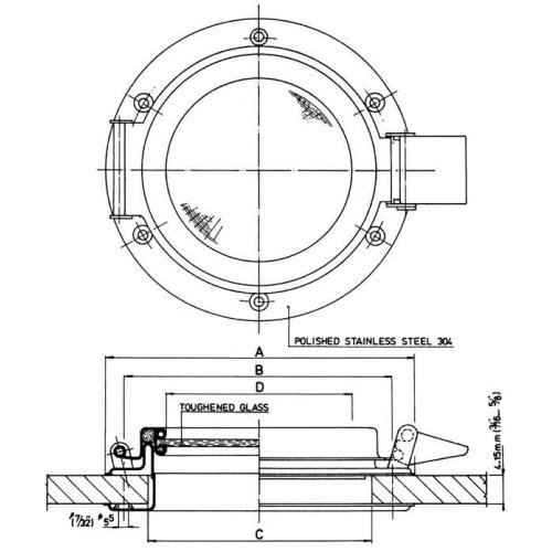 RVS patrijspoort, &Oslash;190mm, openklapbaar model met gehard glas, gatmaat &Oslash;141mm - 048993 1 72dpi - 9048993