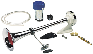 Messing verchroomde scheepshoorn met compressor, 1-tonig, L=500mm, 12V (111dB(A)-228Hz) - 05102 72dpi - 905102