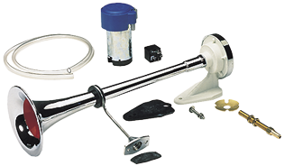 Messing verchroomde scheepshoorn met compressor, 1-tonig, L=500mm, 24V (111dB(A)-228Hz) - 05103 72dpi - 905103