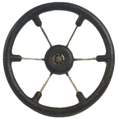6-Spaaks stuurwiel 'Leader Tanegum' RVS met zwarte polyurethaan rand, &Oslash;360mm, diepte 101,5mm - 062109 72dpi - 9062109