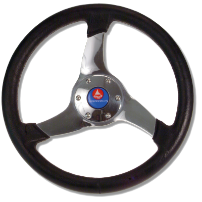 3-Spaaks stuurwiel 'Elica' RVS met zwarte polyurethaan rand, &Oslash;350mm, diepte 95mm - 062135 72dpi - 9062135