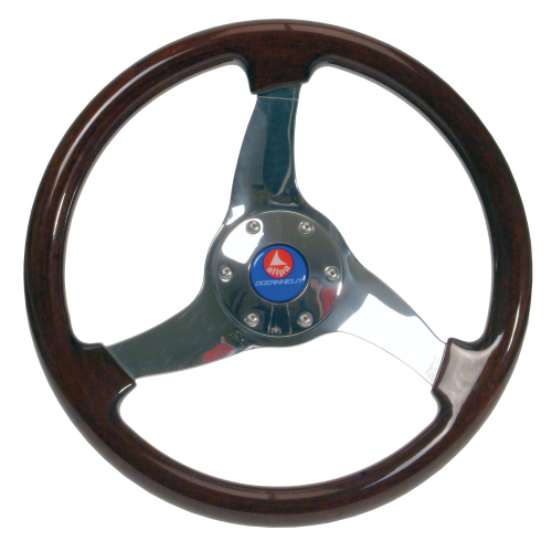 3-Spaaks stuurwiel 'Elica' RVS met mahoniehouten rand, &Oslash;350mm, diepte 95mm - 062136 72dpi - 9062136