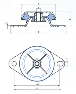 Trillingsdemper, 60&deg; shore, inwendige draad M8, afm. 85x54x25mm, max. 600N (hardheid 180N/mm) - 063100 01 72dpi - 9063100