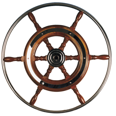 6-Spaaks stuurwiel 'Type 3' klassiek mahoniehouten stuur met RVS hoepel incl. adapter, &Oslash;420mm - 068342 72dpi - 9068342