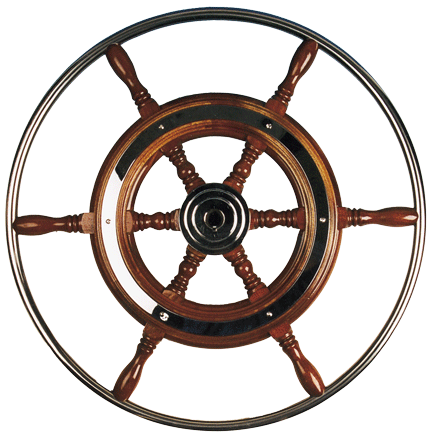 6-Spaaks stuurwiel 'Type 3' klassiek mahoniehouten stuur met RVS hoepel incl. adapter, &Oslash;420mm - 068342 72dpi - 9068342