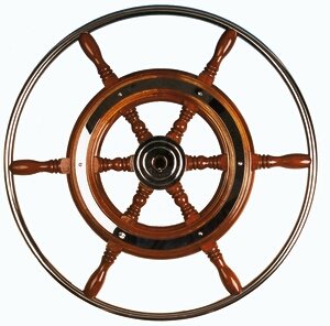 6-Spaaks stuurwiel 'Type 3' klassiek mahoniehouten stuur met RVS hoepel incl. adapter, &Oslash;700mm - 068342 - 9068370