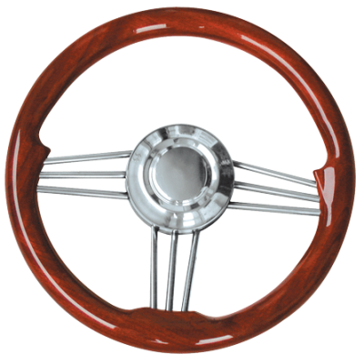 3-Spaaks stuurwiel 'model 15' RVS met mahoniehouten rand, &Oslash;350mm, diepte 40mm - 068700 72dpi - 9068700