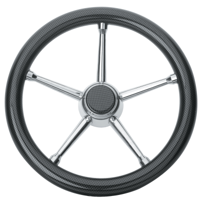 5-Spaaks Stuurwiel 'model 18' RVS met Carbonfiber-look rand, &Oslash;350mm, diepte 60mm - 068705 72dpi - 9068705