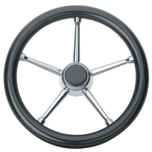 5-Spaaks Stuurwiel 'model 18' RVS met Carbonfiber-look rand, &Oslash;350mm, diepte 60mm - 068705 72dpi - 9068705
