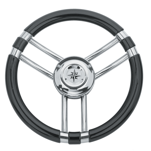 3-Spaaks stuurwiel 'model 22' RVS met Carbon-look rand, &Oslash;350mm, diepte 60mm - 068710 72dpi - 9068710