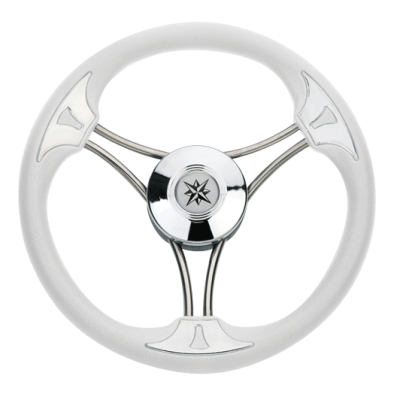 3-Spaaks stuurwiel 'model 23' RVS met witte vinyl rand, &Oslash;350mm, diepte 60mm - 068716 72dpi - 9068716