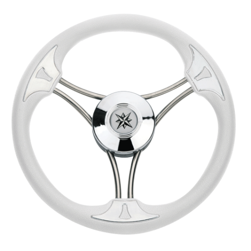 3-Spaaks stuurwiel 'model 23' RVS met witte vinyl rand, &Oslash;350mm, diepte 60mm - 068716 72dpi - 9068716