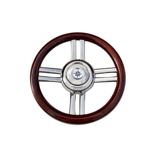 4-Spaaks stuurwiel 'model 25B' RVS met houten rand, &Oslash;350mm, diepte 60mm - 068720 72dpi - 9068720