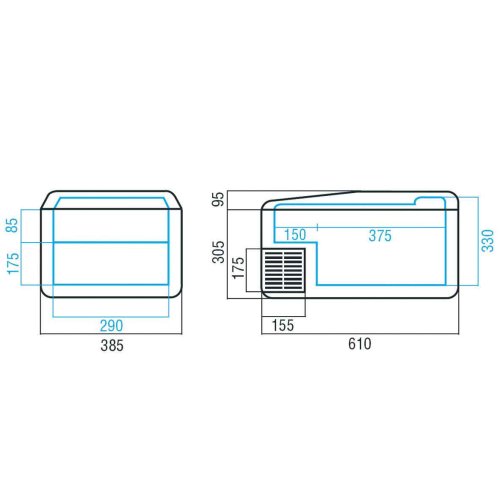 Draagbare koelbox model VF35P, 35l, 680x410x400mm, 12/24V, vermogen 31W/h, interne compressor - 075620 01 72dpi - 9075620