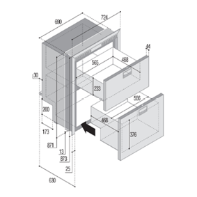 RVS inbouwkoellade 'Sea Drawer' model 'DW210RFX', 78l+104l, 12/24V, int. Compressor (2x Lade) - 075820tek 72dpi - 9075820