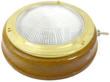 Messing kajuitlamp met geribde lens model 4", teakhouten basis, 12V/15W, met schakelaar - 078600 0 72dpi - 9078600
