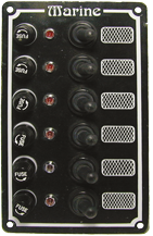 Aluminium schakelpaneel, 12V, 170x100mm, 6-schakelaars, 5A glaszekeringen & controlelampjes - 078617 72dpi - 9078617