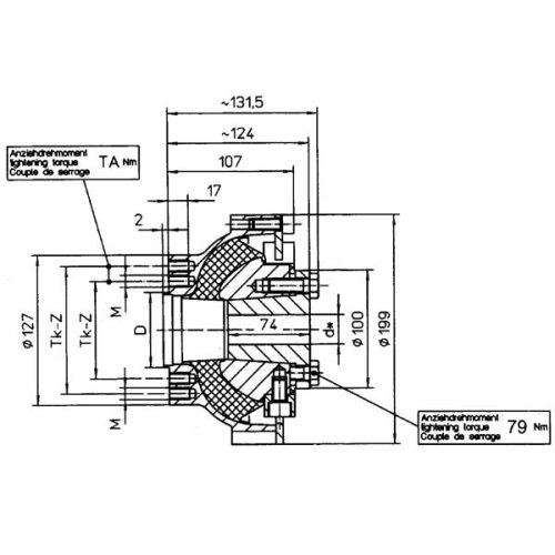 Centaflex koppeling, M-160 3.2, max. 500Nm (plezier), D=60mm, Tk=80mm, Z=4x90&deg;, M=M10 - 088002 32 01 72dpi - 9088002/32