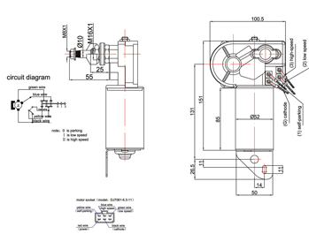 Ruitenwissermotor (ZD1233AA), 2-speed, 12V/20W, netto aslengte 25mm, instelbare wishoek (50-70-90-100&deg;) - 096011 01 72dpi - 9096011