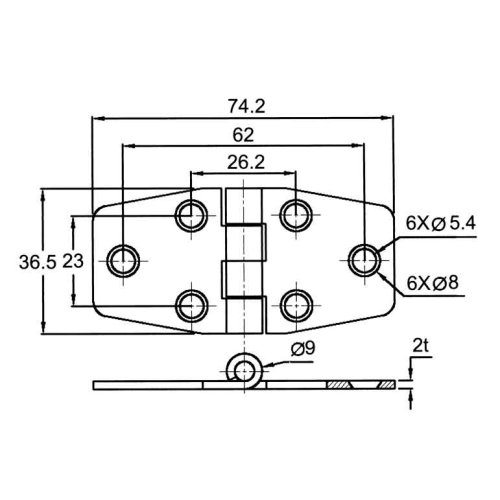 RVS Afgedekt kastdeurscharnier, 76,2x37x2mm - 098111 1 72dpi - 9098111