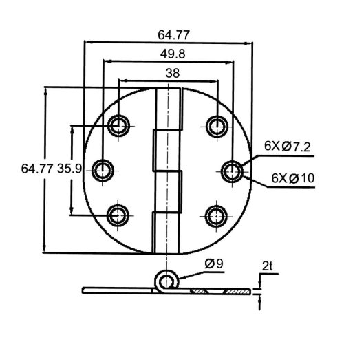 RVS Afgedekt kastdeurscharnier, 64,7x64,7x2mm - 098112 1 72dpi - 9098112