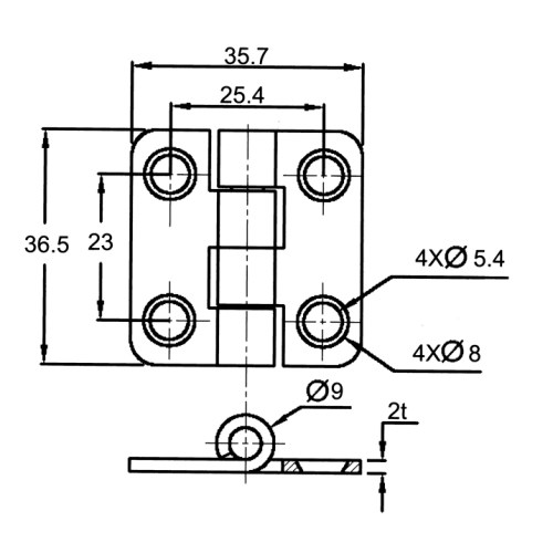 RVS Afgedekt kastdeurscharnier, 37x36x2mm - 098113 1 72dpi - 9098113