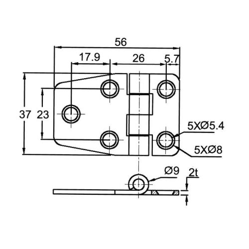 RVS Afgedekt kastdeurscharnier, 56x37x2mm - 098114 1 72dpi - 9098114