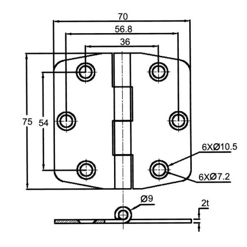 RVS Afgedekt kastdeurscharnier, 75x75x2mm - 098116 1 72dpi - 9098116
