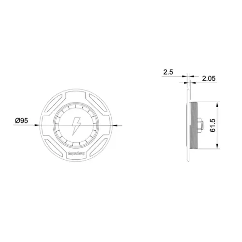 AquaAmp 110 Circular surface mount, 10W Qi, geen magneet - 100 serie dimensions 1 - 900711300