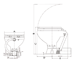 Space Saver elektrisch scheepstoilet, 24V, inlaat &Oslash;19mm, uitlaat &Oslash;25mm, gewicht 9kg (Soft-Close) - 259019 tek 72dpi - 259019