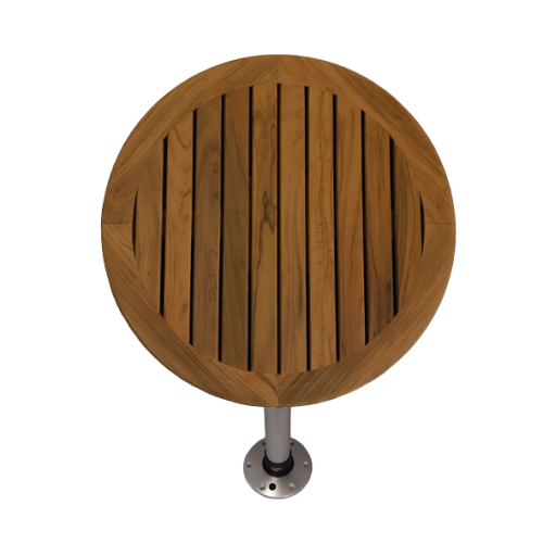 Tafel Teak rond &Oslash;610x23mm set met poot (H=686mm) en voet - 369095 72dpi - 369095