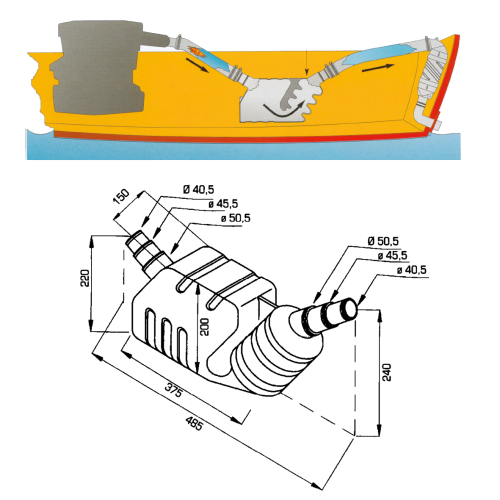 Kunststof waterlock/uitlaatdemper, slangaansluiting &Oslash;40 /45/50mm, inhoud 7l, capaciteit tot 50pk - 486200 1 - 486200